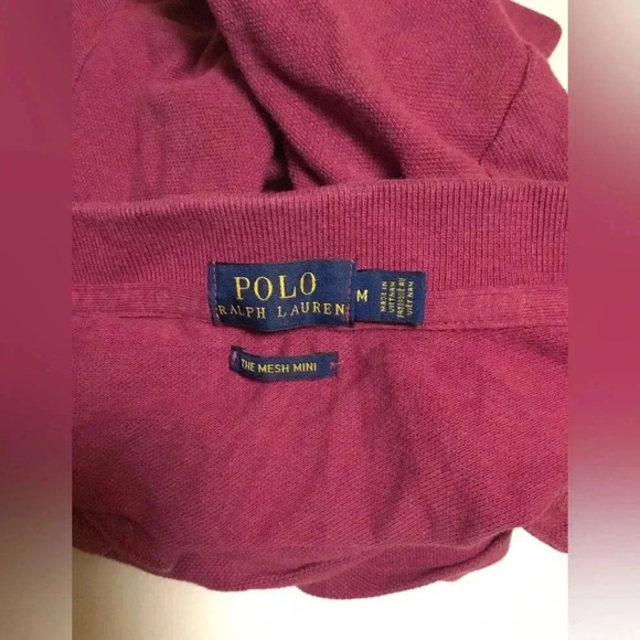 Woman POLO RALPH LAUREN Maroon S/s Mesh Mini Polo Dress Sz Medium Cotton Logo - Picture 3 of 3